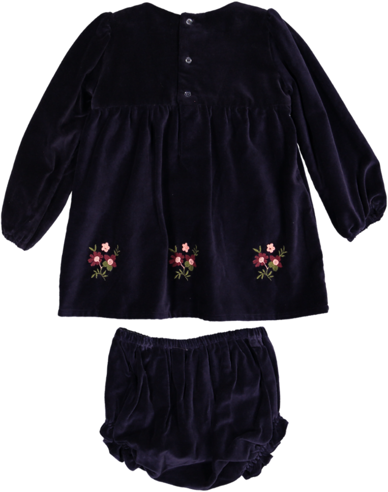 Joni Baby Dress and Bloomer-Dyed Cotton Velvet - Navy Colour