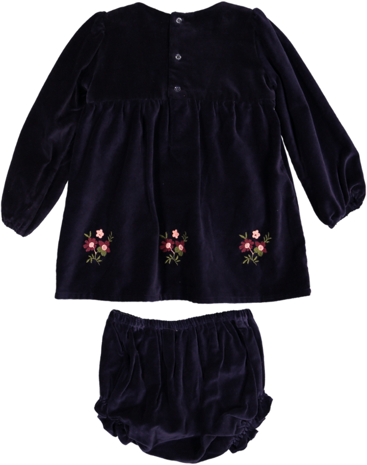Joni Baby Dress and Bloomer-Dyed Cotton Velvet - Navy Colour