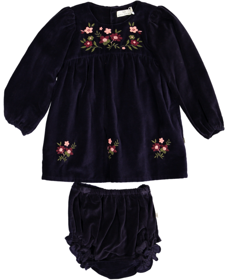 Joni Baby Dress and Bloomer-Dyed Cotton Velvet - Navy Colour