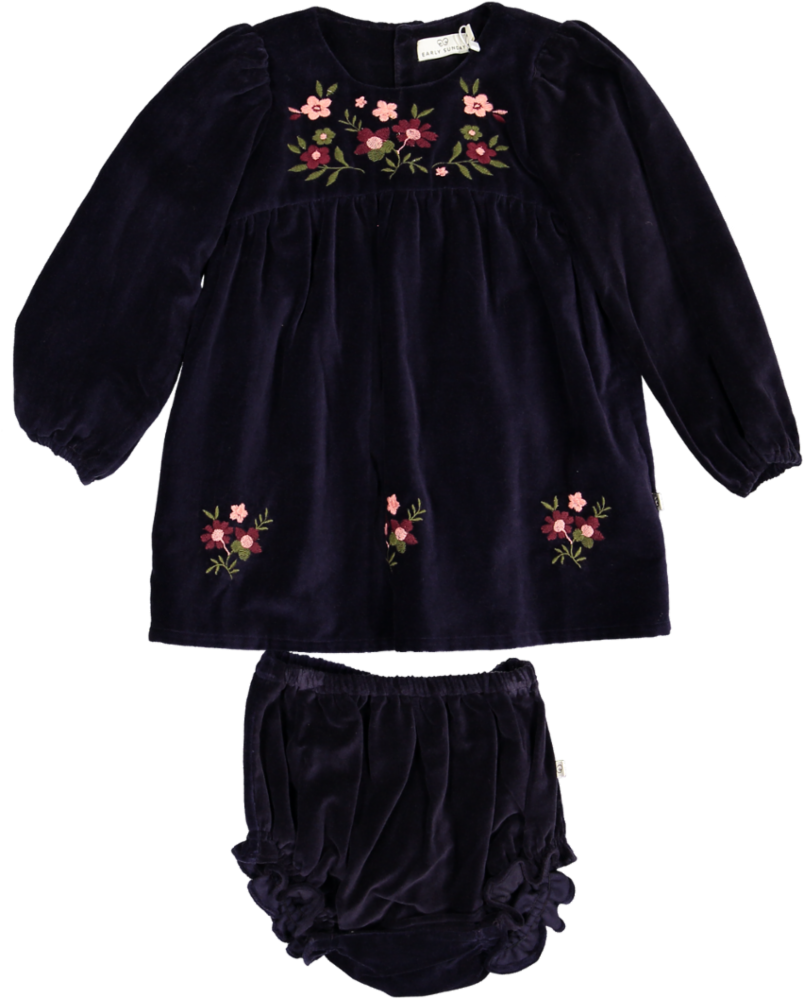 Joni Baby Dress and Bloomer-Dyed Cotton Velvet