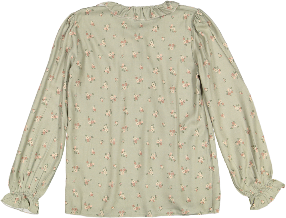 Julianne Blouse-Printed Viscose Rayon Twill - Ditsy Bouquet Jade Print