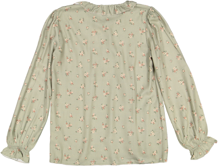 Julianne Blouse-Printed Viscose Rayon Twill - Ditsy Bouquet Jade Print