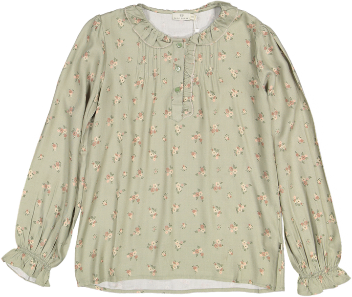 Julianne Blouse-Printed Viscose Rayon Twill - Ditsy Bouquet Jade Print