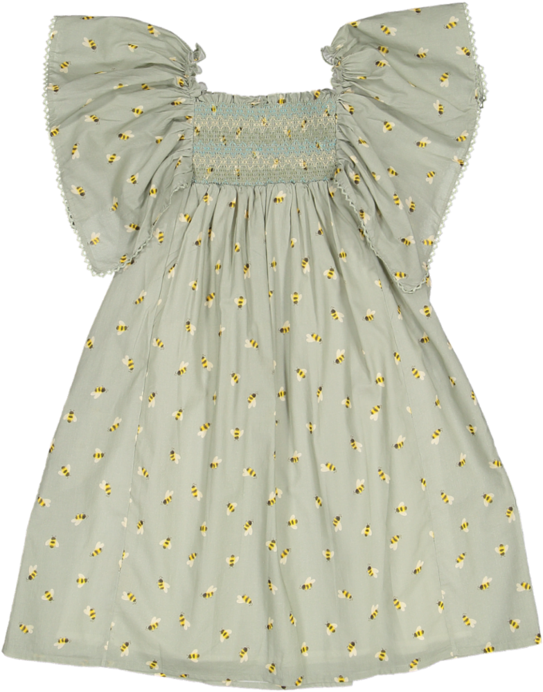 Sophie Dress-Honey Bees Printed Cotton Cambric