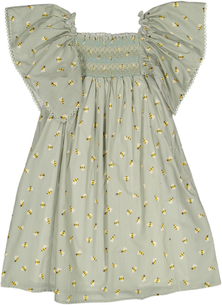 Sophie Dress-Honey Bees Printed Cotton Cambric