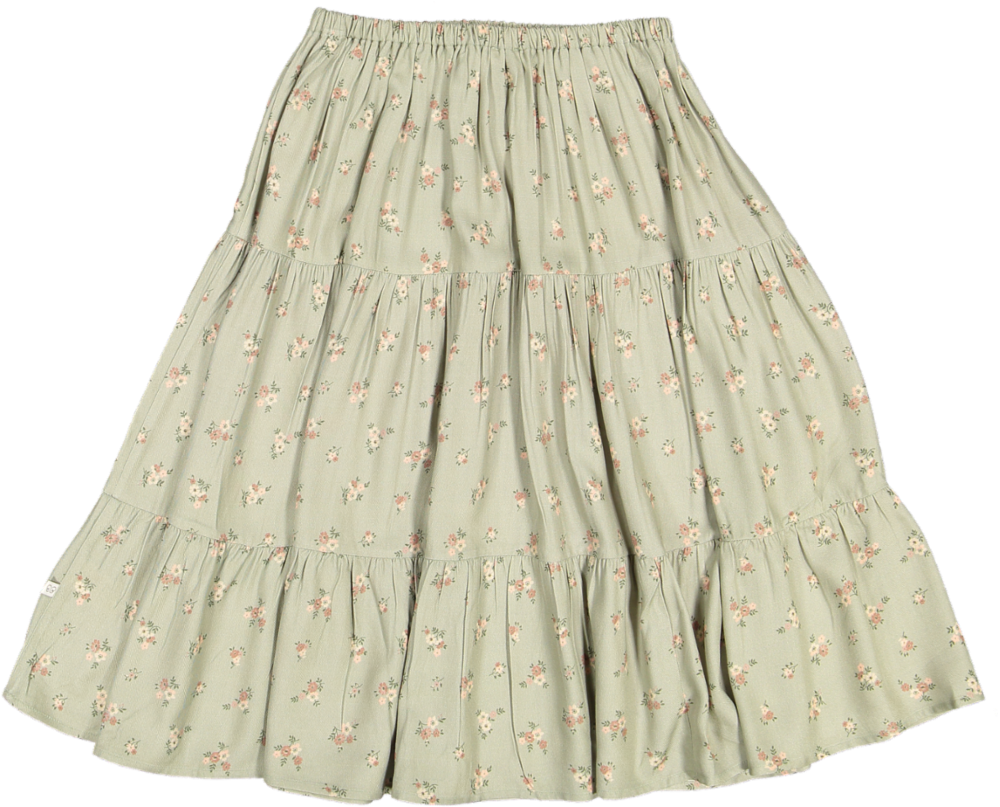 Victoria Skirt-Printed Viscose Rayon Twill - Ditsy Bouquet Jade Print
