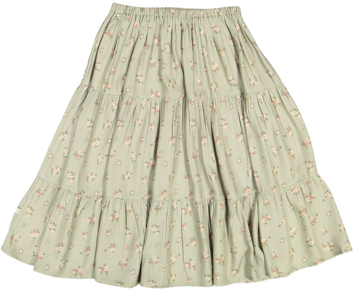 Victoria Skirt-Printed Viscose Rayon Twill - Ditsy Bouquet Jade Print