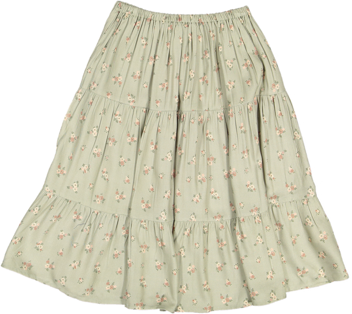Victoria Skirt-Printed Viscose Rayon Twill - Ditsy Bouquet Jade Print