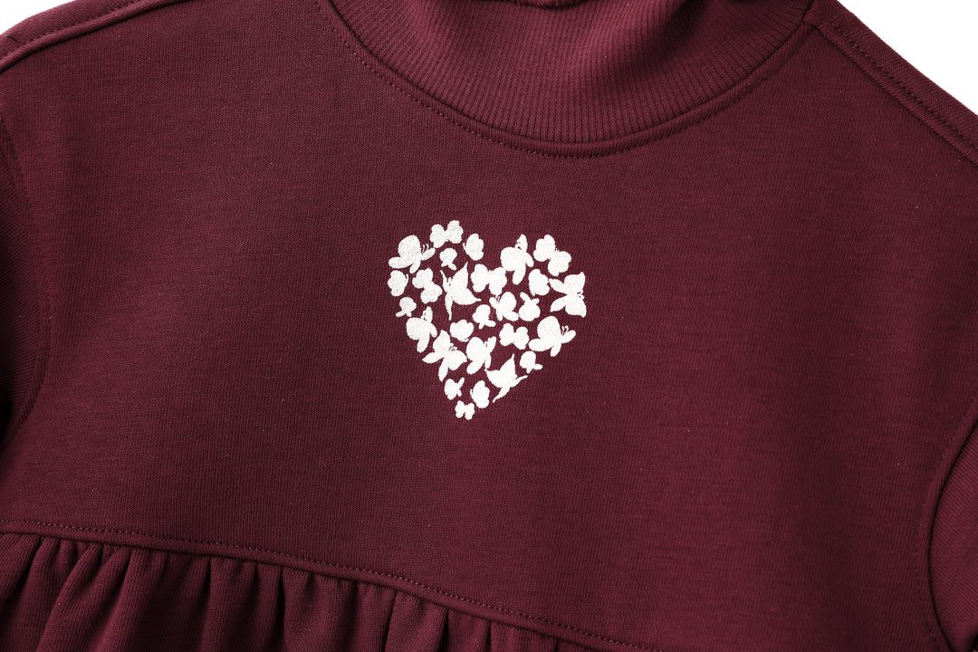HEART ICON TURTLENECK DRESS-BURGUNDY
