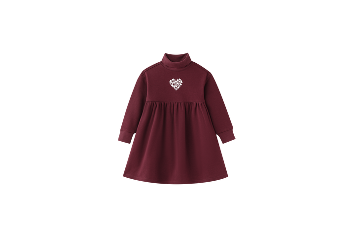 HEART ICON TURTLENECK DRESS-BURGUNDY
