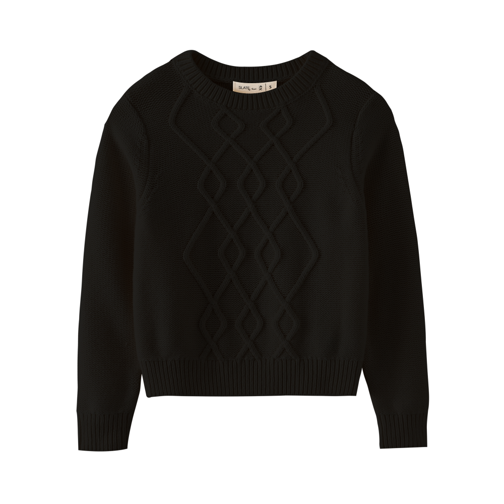 CABLE KNIT SWEATER-BLACK