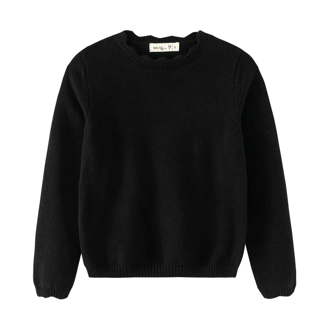 SCALLOPED SHABBOS SWEATER-BLACK