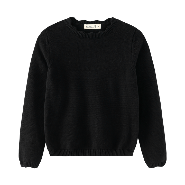 SCALLOPED SHABBOS SWEATER-BLACK