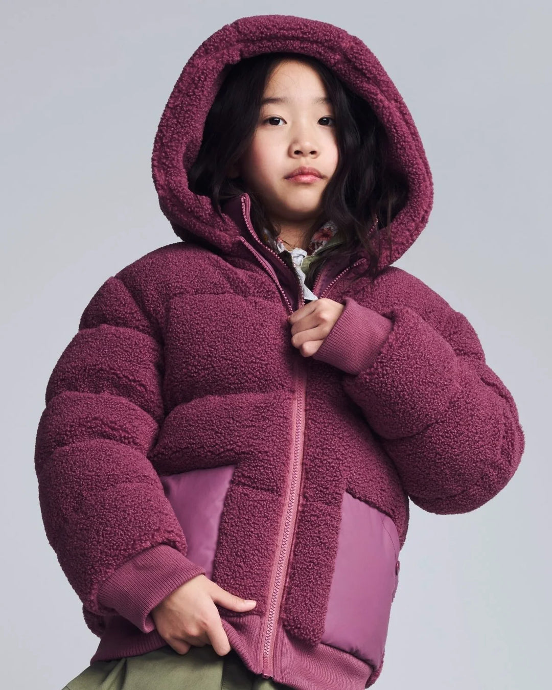 G0111-TPC0I2 Teddy Puffer Coat Vintage Mauve