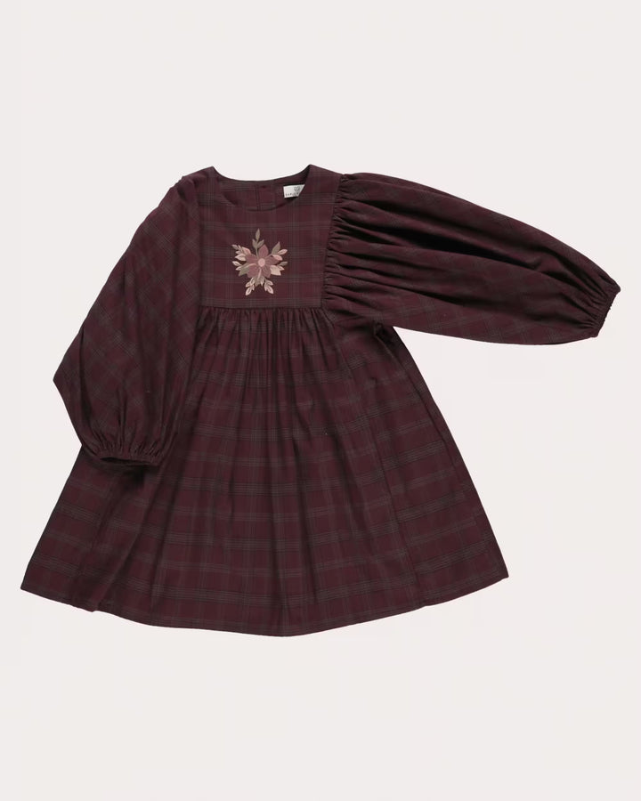 FB-FW26-00009 BELLE DRESS LONG - YARN-DYED CHECKS PLUM