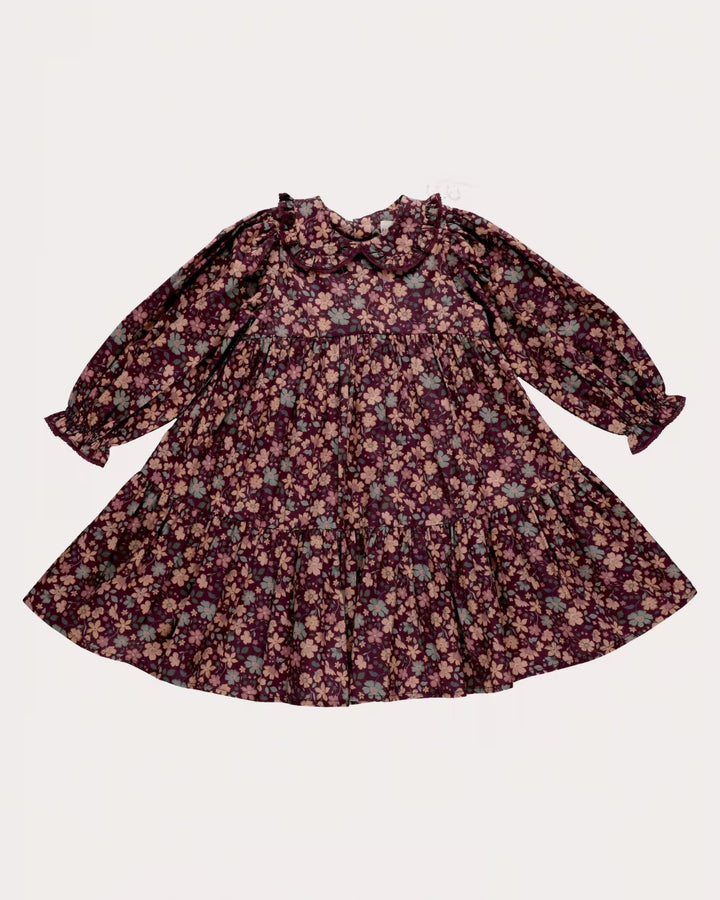 FD-FW26-00037 MARGUERITE DRESS LONG - SATIN GARDEN FLOWER PLUM