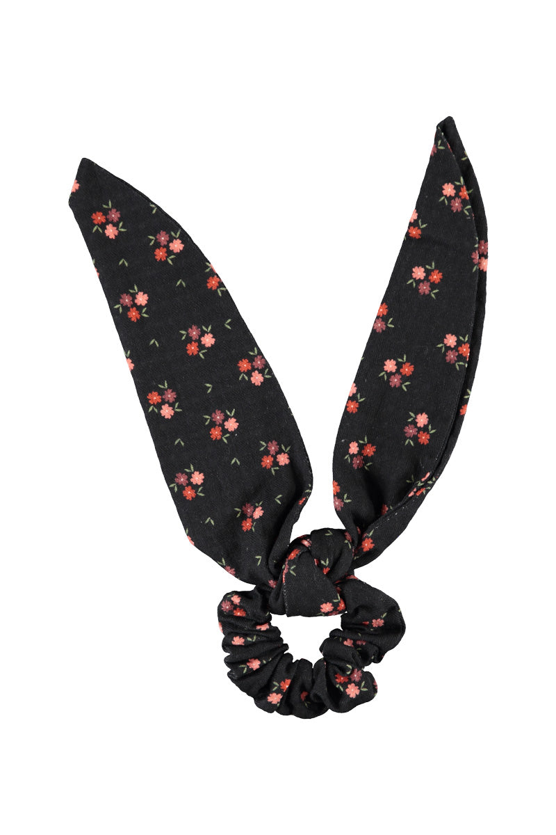 AC2614A SCRUNCHIE - BLACK W/ FLOWERS