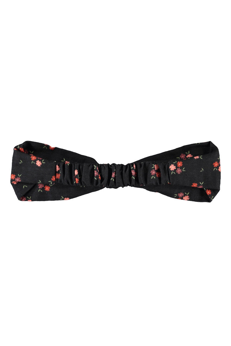 AC2615A HEADBAND W/ BOW - BLACK W/ MULTICOLOR FLOWERS