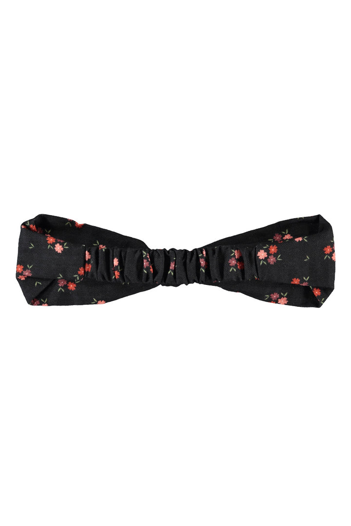 AC2615A HEADBAND W/ BOW - BLACK W/ MULTICOLOR FLOWERS