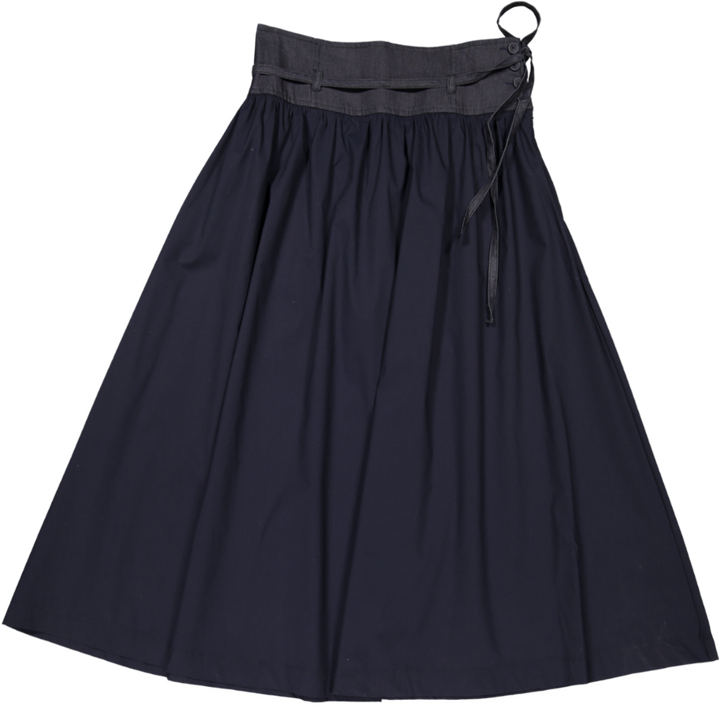 HSK791 YOKE SKIRT DENIM TO FABRIC-NAVY