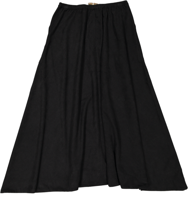 HSK876-PANELED CORD SKIRT-BLACK