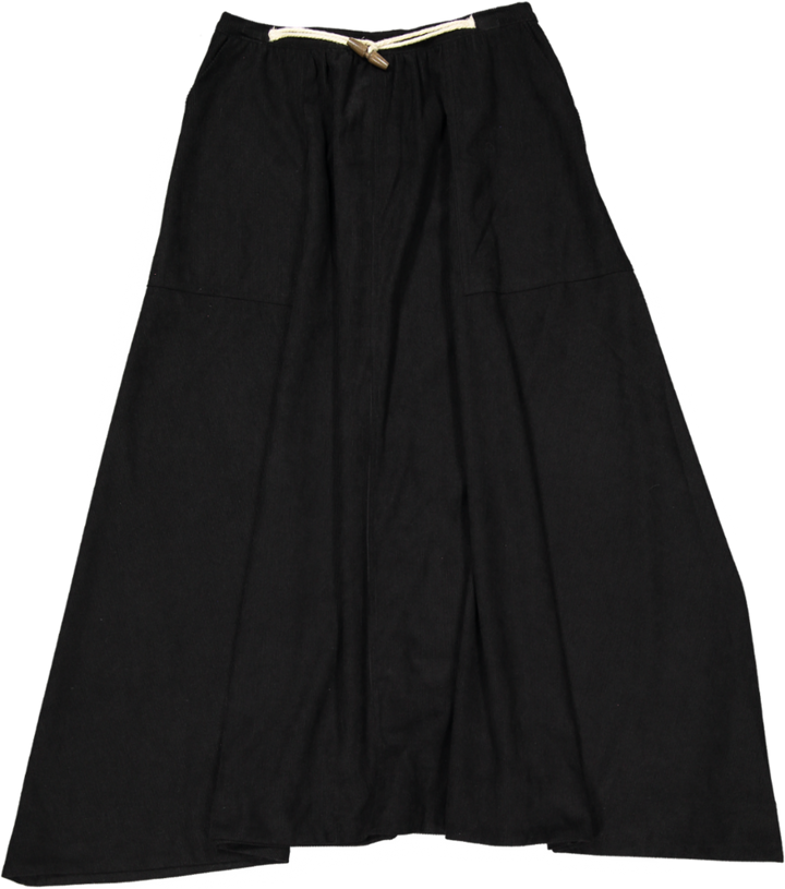 HSK876-PANELED CORD SKIRT-BLACK