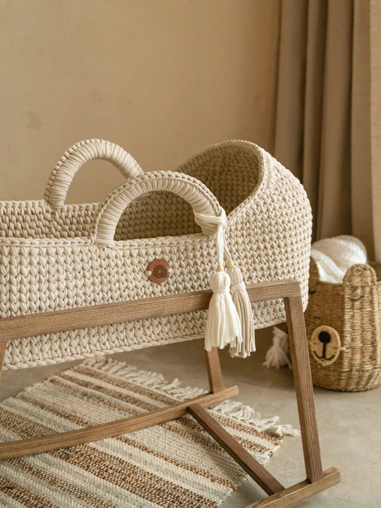 Baby Moses Basket Standart with Round Hood / With Mattress / Color Ecru
