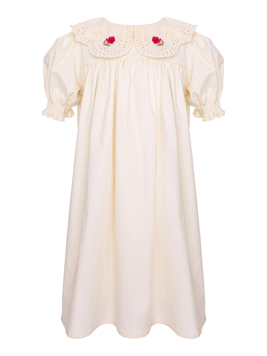JASMINE DRESS-BEIGE WITH ROSE EMBROIDERED COLLAR