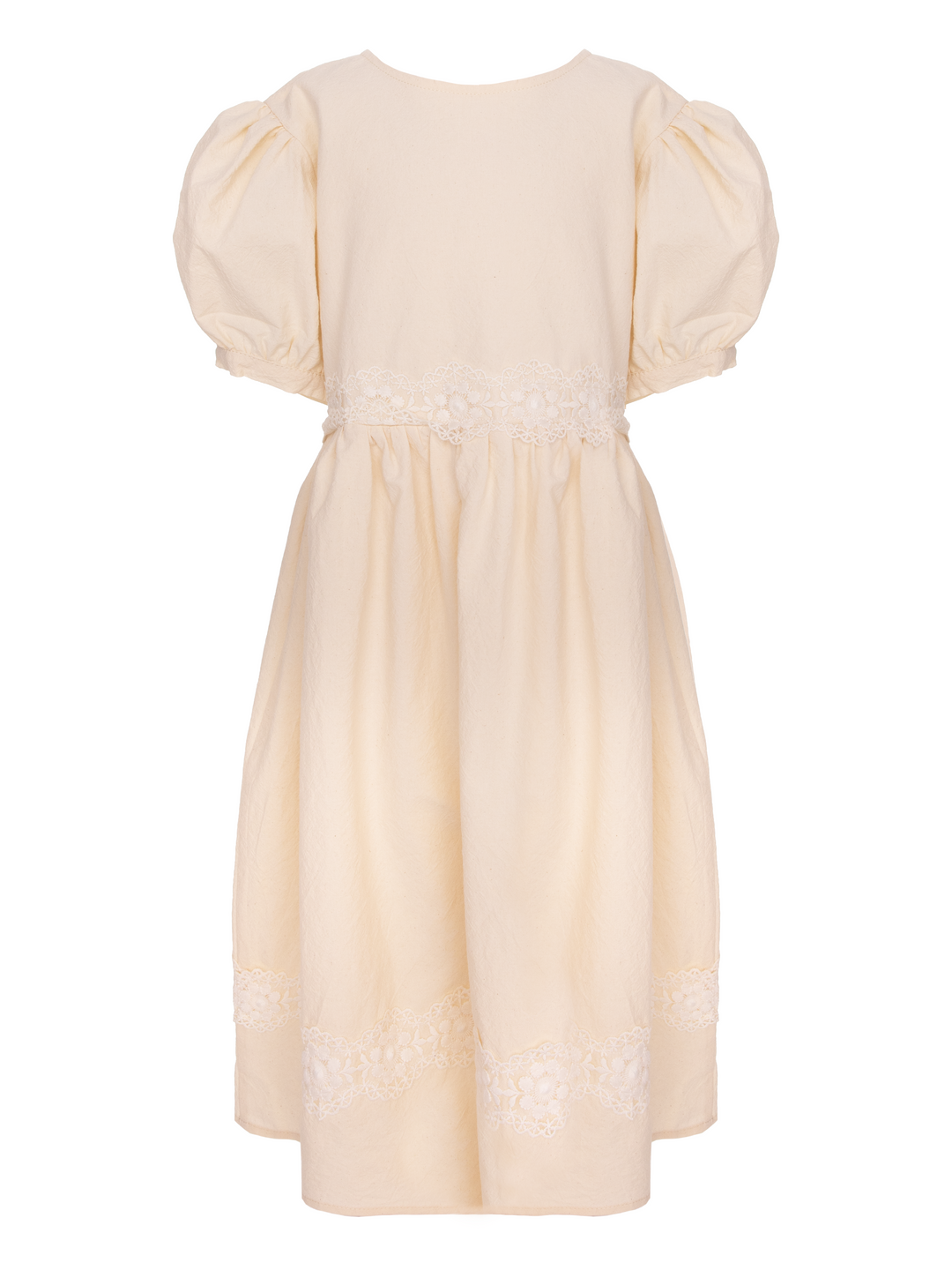 GLORIA DRESS-BEIGE WITH LACE INSERTION