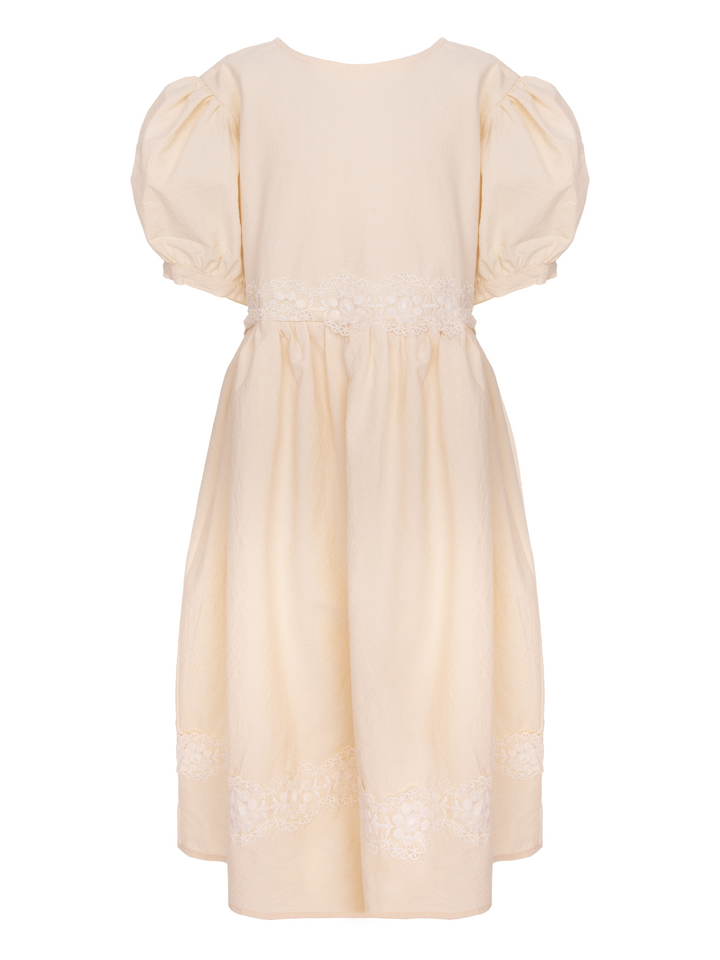 GLORIA DRESS-BEIGE WITH LACE INSERTION