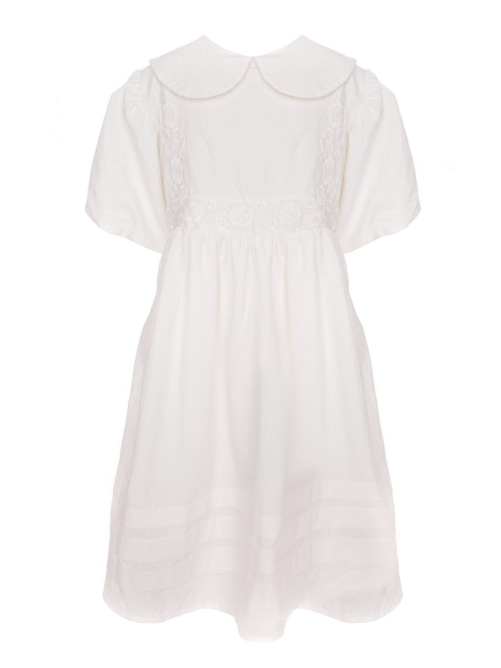 JACQUELINE DRESS-WHITE COTTON WITH LACE INSERTION