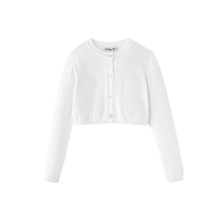 SCALLOPED EDGE CARDIGAN-WHITE