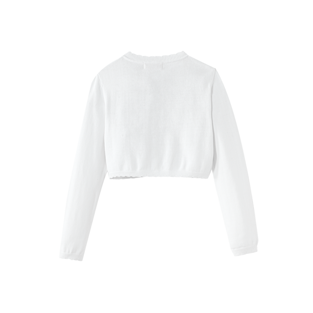 SCALLOPED EDGE CARDIGAN-WHITE