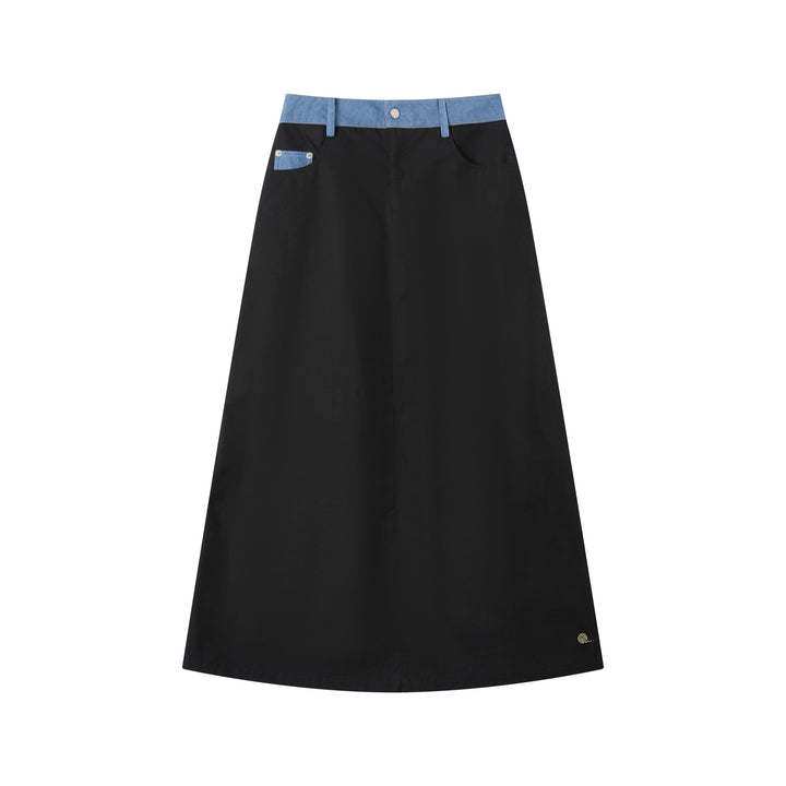INTARSIA COLORBLOCK A-LINE SKIRT WITH POCKETS-BLACK