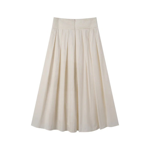 INTARSIA SOFT PLEATED SKIRT WITH TUCKS-CREAM