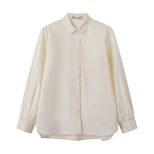 INTARSIA BLUSSANT SLEEVE BLOUSE-CREAM