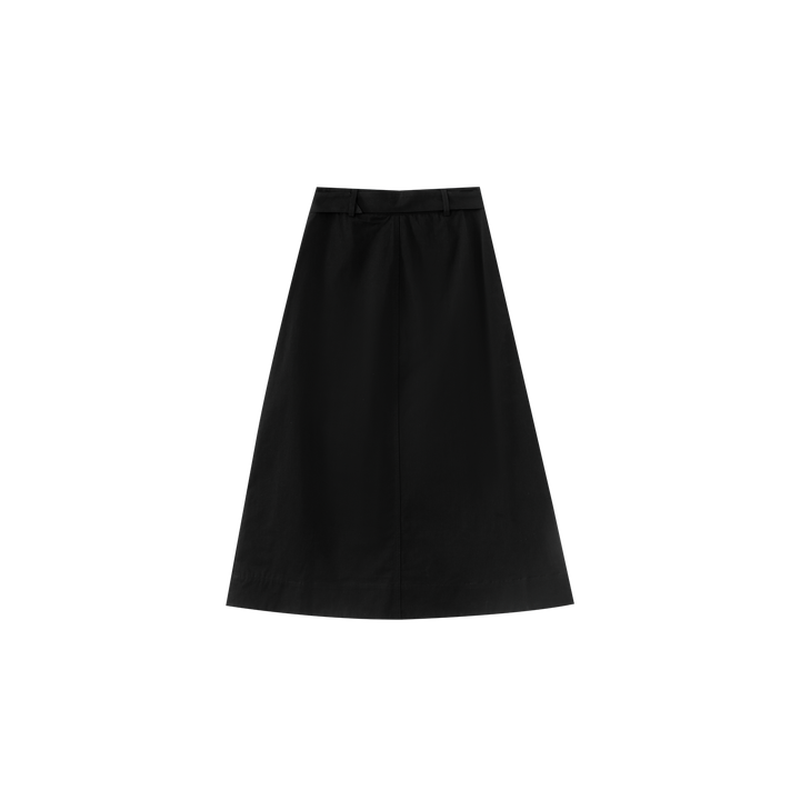 MIDI SKIRT WITH BUCKLE BELT-BLACK