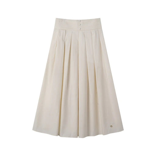 INTARSIA SOFT PLEATED SKIRT WITH TUCKS-CREAM