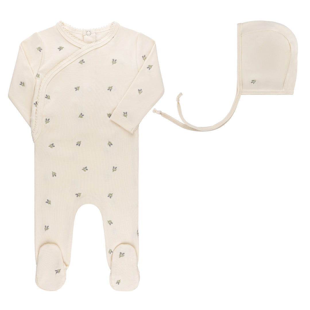 Embroidered Collection-FOOTIE/BONNET SET-Ivory Berry