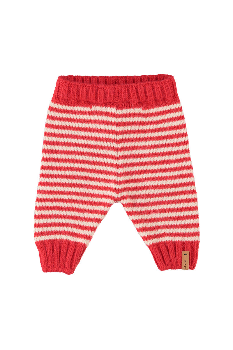 TRC2601A KNITTED BABY LEGGINGS - ECRU & RED STIPES