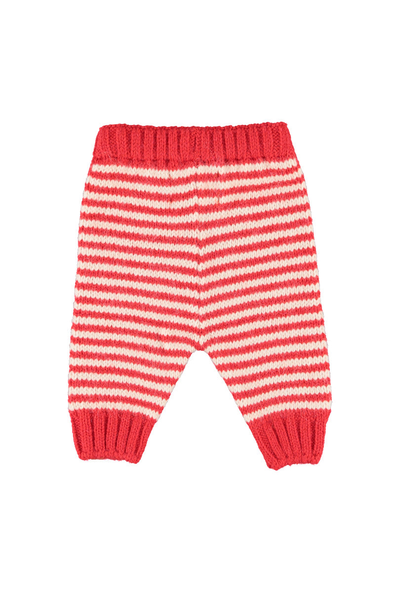 TRC2601A KNITTED BABY LEGGINGS - ECRU & RED STIPES