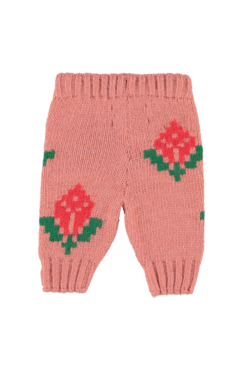 TRC2602A KNITTED BABY LEGGINGS - OLD PINK W/ FLOWERS