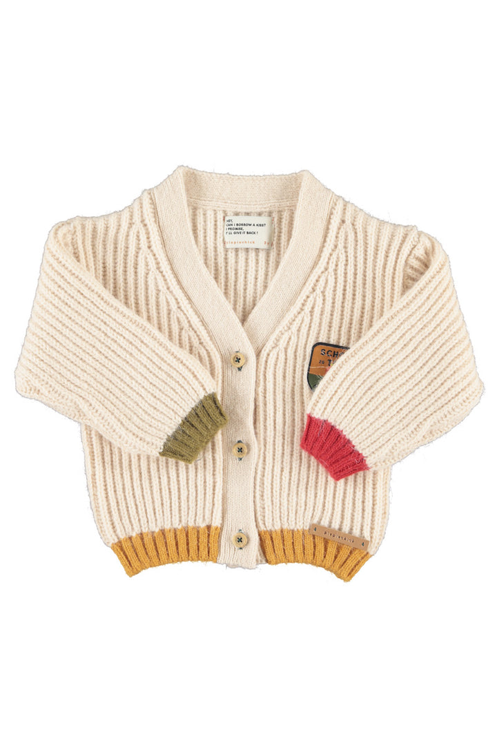 TRC2611 KNITTED CARDIGAN - ECRU W/ PATCH