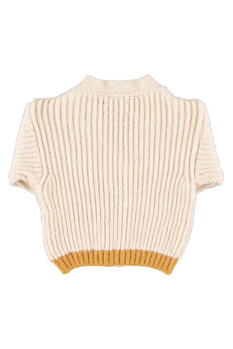 TRC2611 KNITTED CARDIGAN - ECRU W/ PATCH
