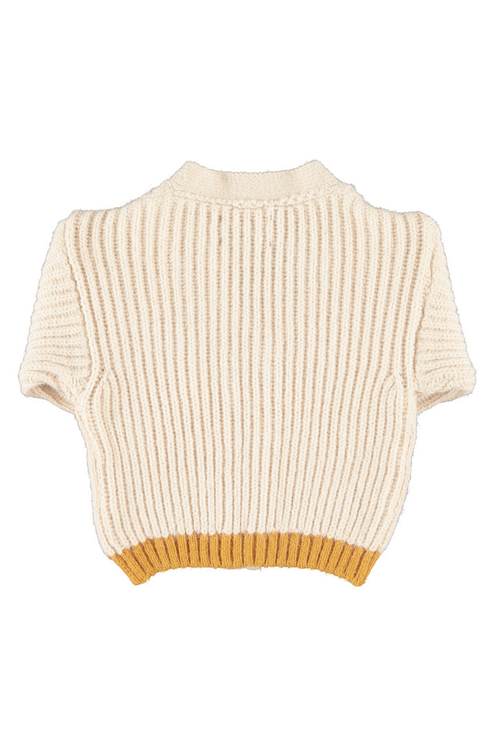 TRC2611 KNITTED CARDIGAN - ECRU W/ PATCH