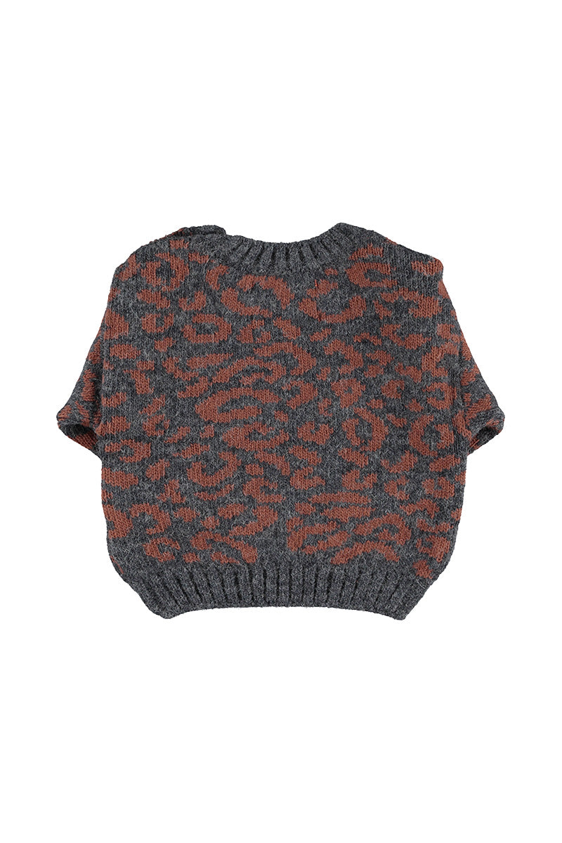 TRC2607.B KNITTED SWEATER - DARK GREY W/ ANIMAL PRINT