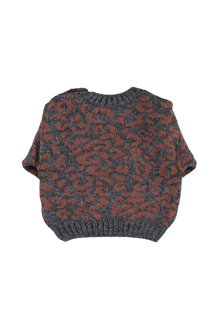 TRC2607.B KNITTED SWEATER - DARK GREY W/ ANIMAL PRINT