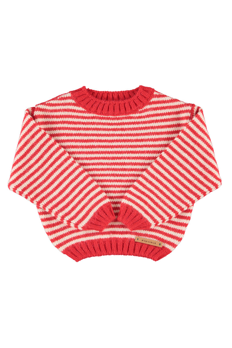 TRC2604A KNITTED SWEATER - ECRU & RED STRIPES