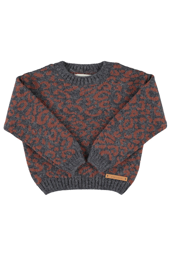TRC2607.K KNITTED SWEATER - DARK GREY W/ ANIMAL PRINT