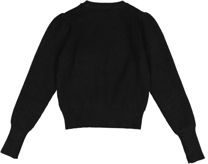 T-1111- RIBBED WITH LARGE BOWS KNIT TOP-BLACK